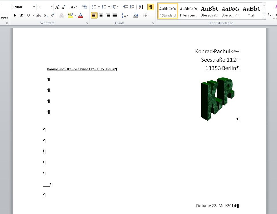 Briefvorlage Word Briefkopf Als Vorlage Speichern