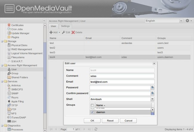 OpenMediaVault hat eine Benutzer- und Freigabenverwaltung. Bild: openmediavault.org