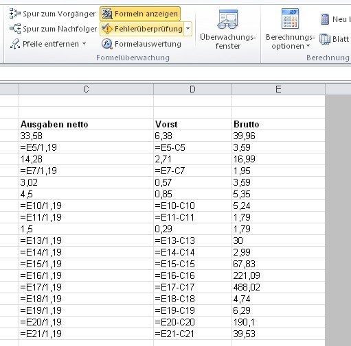 Mit einem Button können wir bei Excel 2010 Formeln anzeigen