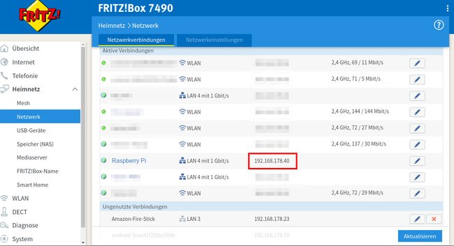 Router-Einstellungen: Ihr braucht die IP-Adresse des Raspberry Pi, um euch in OpenMediaVault einzuloggen. Bild: GIGA