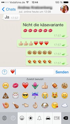 Der Absender sieht in WhatsApp kein großes Herz - auf dem iPhone sowieso nicht