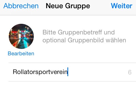 Den WhatsApp Gruppennamen gibt der Gründer der Gruppe ein