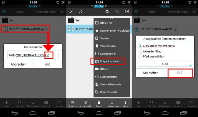 Die MP3-Datei wird zurück in ZIP umbenannt und entpackt. (Bildquelle: GIGA)