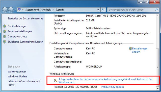 Hier könnt ihr Windows 7 aktivieren.