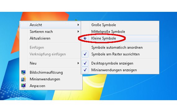 Desktop-Symbole verkleinern unter Windows 7 - Anleitung