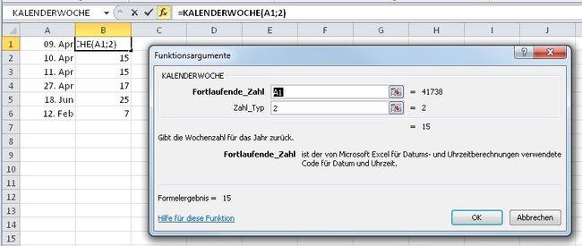 Der Zahlen-Typ bestimmt bei der Excel-Kalenderwoche den Wochenanfang