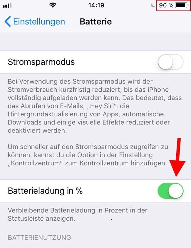 iPhone Batterie Menü