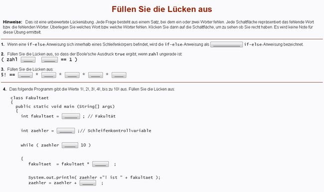 Java programmieren lernen und sein Wissen in Tests und Quizaufgaben prüfen