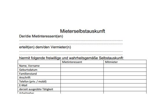 Mieter Selbstauskunft Formular Download