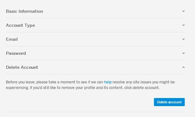 Wenn wir den MySpace Account löschen wollen, finden wir die entsprechende Option in den Settings.