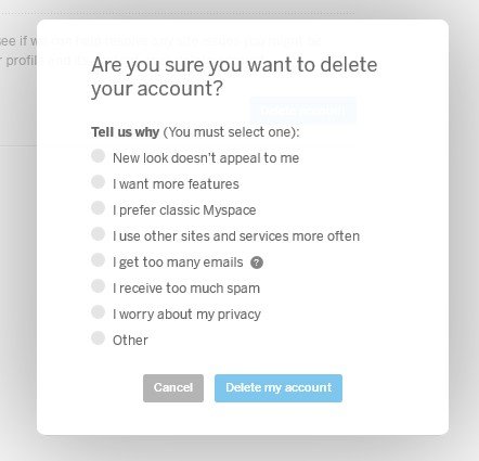 Eine letzte Hürde, wenn man seinen Myspace Account löschen will