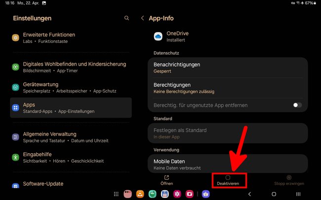 Diese App lässt sich nur deaktivieren. (Bildquelle: GIGA)