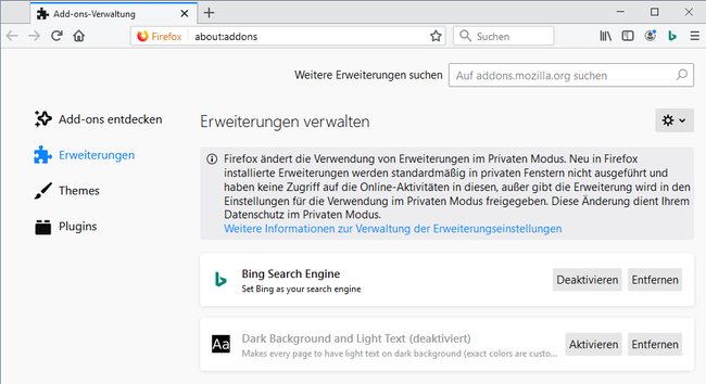 Firefox: Hier entfernt ihr die Bing-Suchmaschine. (Bildquelle: GIGA)