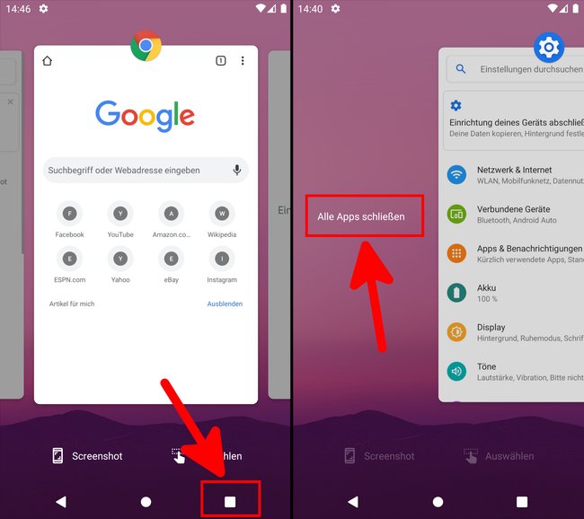 Drückt unten auf die Quadrat-Taste, wischt alle Apps zur Seite und tippt auf „Alle Apps schließen“. Bild: GIGA