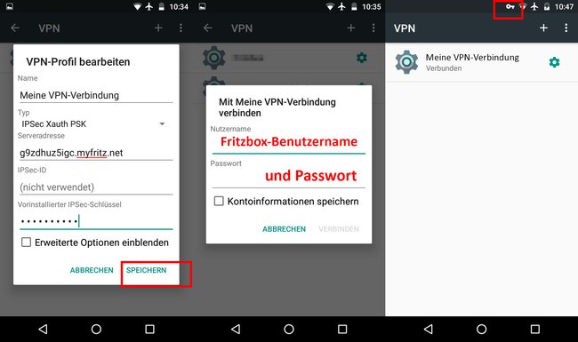 Die VPN-Verbindung wurde auf dem Android-Smartphone hergestellt.