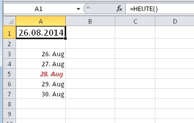 Bedingte Formatierung in Excel: Aktuelles Datum plus 2 Tage
