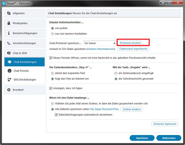 Hier löscht ihr die Skype-Protokolle eurer Chats