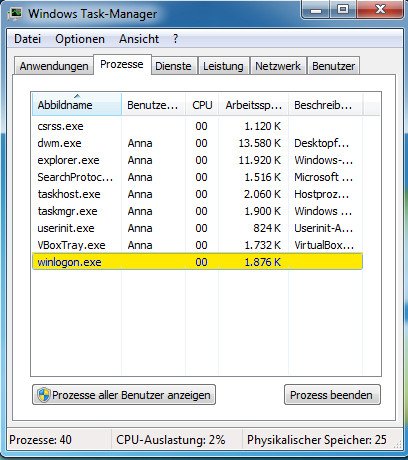 Der Prozess „winlogon.exe“ ist harmlos und gehört zum Windows-Betriebssystem. Bild: GIGA