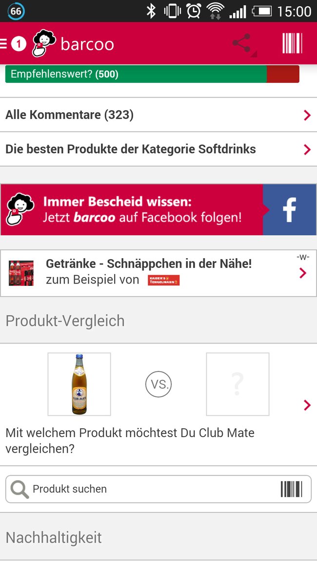 Barcoo wirkt teilweise durch Werbung und zu viele Informationen etwas überladen.