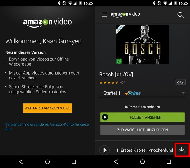 Amazon Prime Video: Hier könnt ihr Videos herunterladen. (Bildquelle: GIGA)