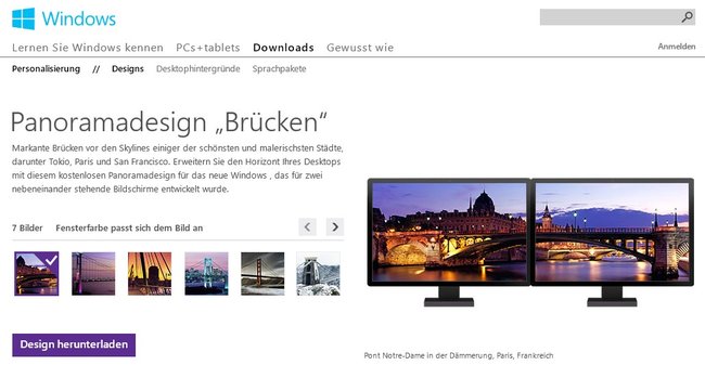 Bei Microsoft gibt es jede Menge coole Hintergrundbilder - auch für 2 Monitore