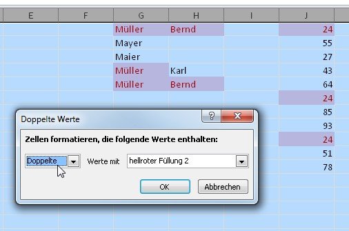 Wir selbst können festlegen, wie Excel doppelte Werte formatieren soll