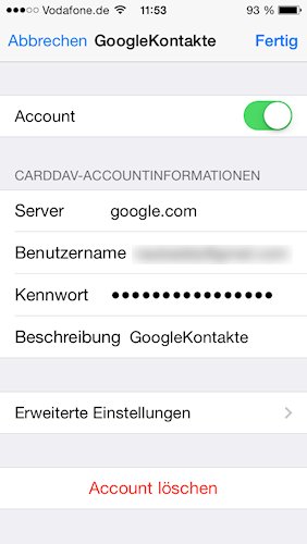 iPhone Kontakte bei Google sichern
