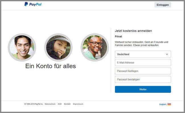 Hier erstellt ihr ein neues PayPal-Konto.