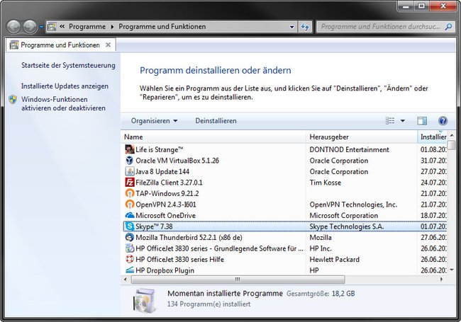 Hier könnt ihr Skype deinstallieren.