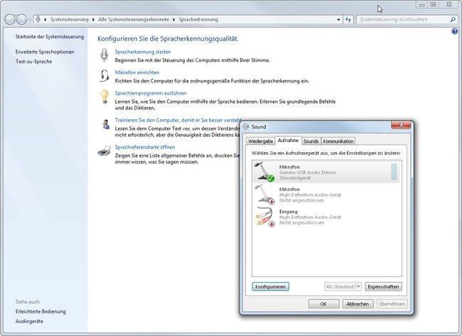 Vor der Sprachaufnahme das Mikrofon konfigurieren