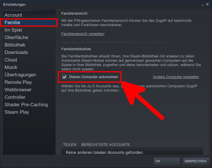 Steam Familienbibliothek Spiele teilen so geht