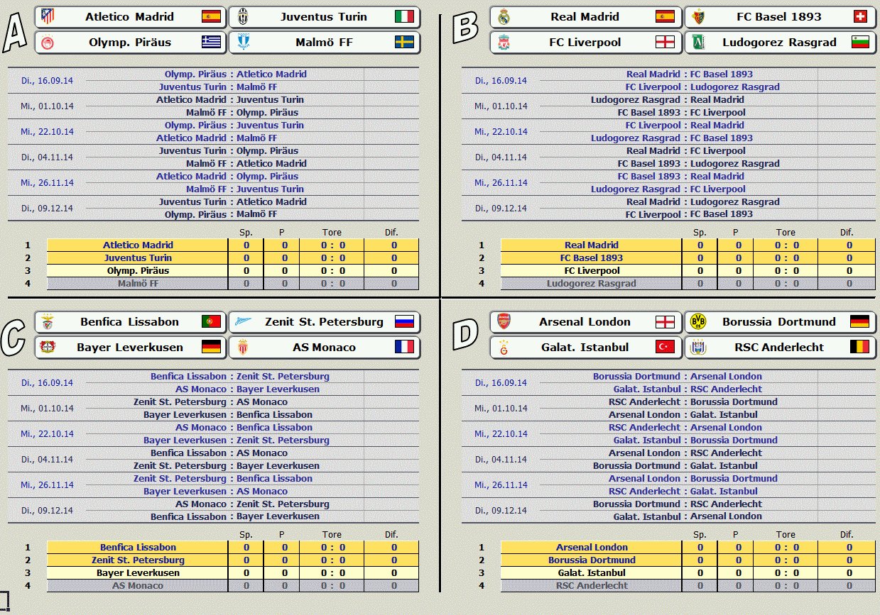 Champions League Spielplan 2014 15 Excel Verwaltung Download