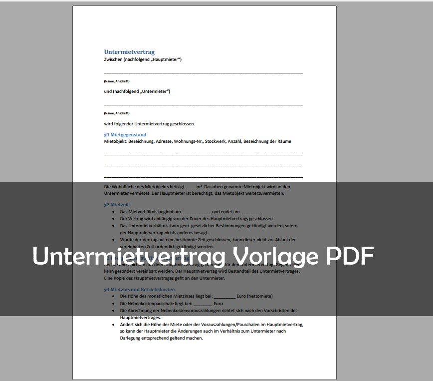 Untermietvertrag Vorlage Zum Ausfullen Pdf Download