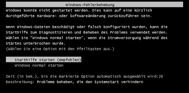 Wenn Windows nicht startet, wird die Windows-Fehlerbehebung oder eine kurze Meldung auf schwarzen Bildschirm angezeigt. Bild: GIGA