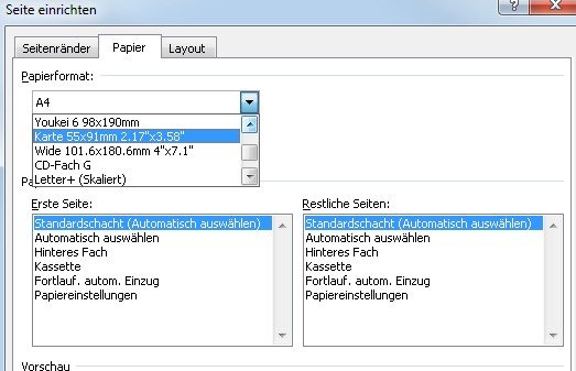 Auch das Papierformat können wir in Word als Seiten-Eigenschaft einrichten