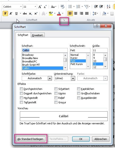 Die Word Standardschriftart ändern und gleich neu speichern