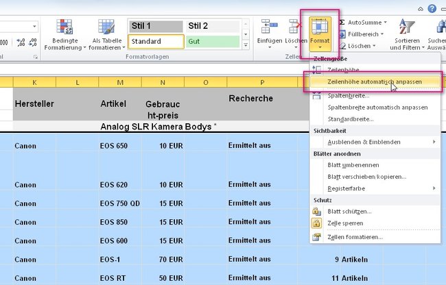 Mit einem Klick können wir die Excel Zeilenhöhe automatisch an den Inhalt anpassen lassen