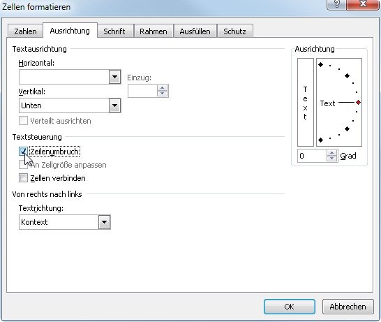 Die automatische Höhe der Zeilen in Excel hängt auch vom Zeilenumbruch ab