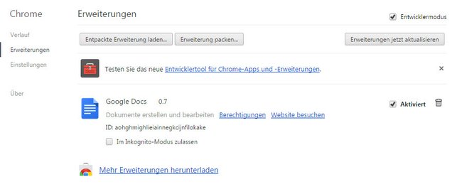 Google Chrome: Damit ARChon läuft und ihr Android-Apps starten könnt, muss der Entwicklermodus aktiviert sein