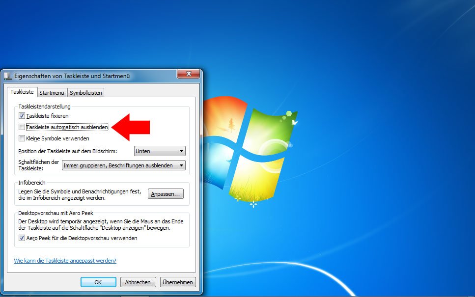 Taskleiste weg (Windows) was tun?