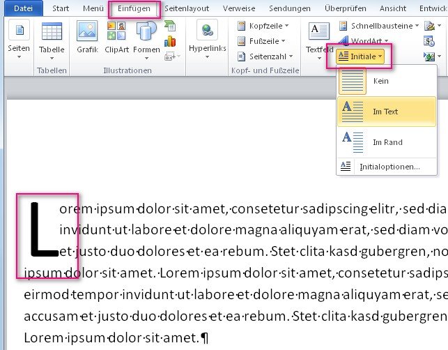 Ähnlich wie Kapitälchen, erzielen die Word Initiale eine ganz spezielle Wirkung