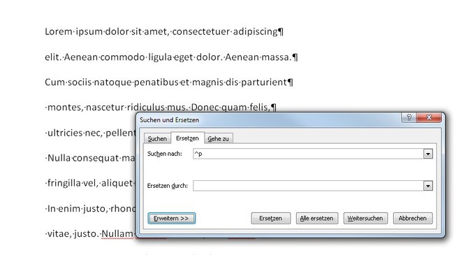 Word kann auch Sonderzeichen suchen und ersetzen