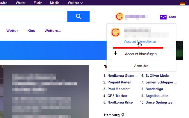 Klickt hier, um in die Yahoo-Einstellungen zu gelangen