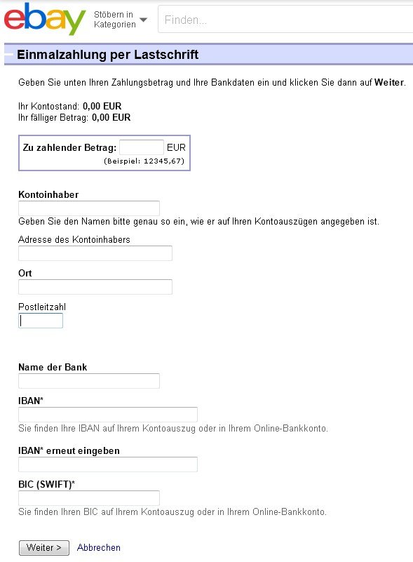 Lastschrift bei Ebay kann auch einmalig genutzt werden