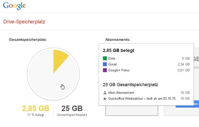 Man kann seinen Speicherplatz-Verbrauch bei Google Drive genau aufschlüsseln