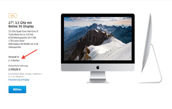 iMac mit 5K Retina: Apple verlängert Lieferzeit