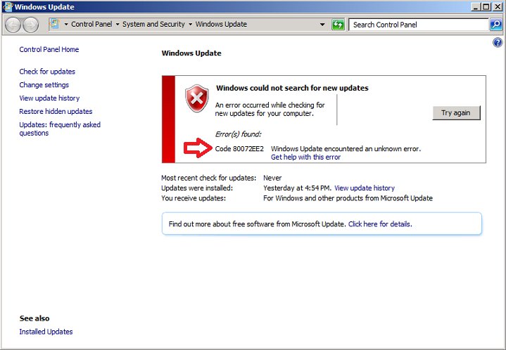 80072ee2 ошибка обновления windows 7