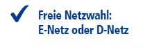 1&1 wirbt etwas kryptisch mit freier Netzwahl und bietet D- und E-Netz an. Dabei verschweigt man das exakte Netz: D2 und E-Plus.