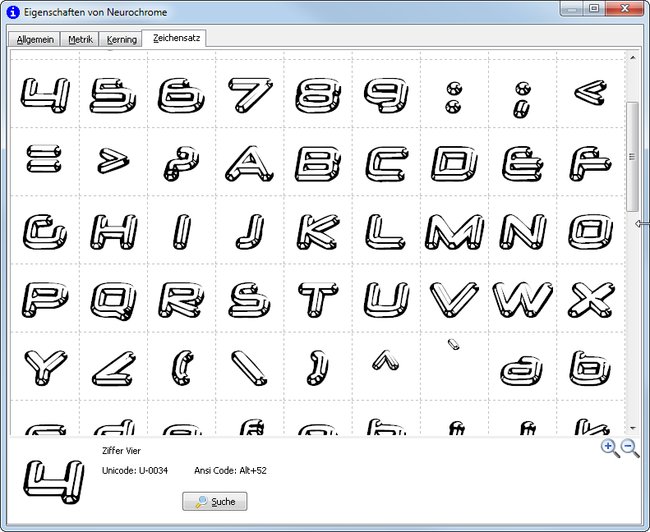 Neurochrome ist eine 3D-Schrift, die Freeware ist, auch wenn der Autor gerne eine Spende hätte