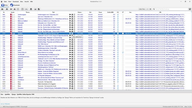 Screenshot: Oberfläche des Downloadprogramms MediathekView